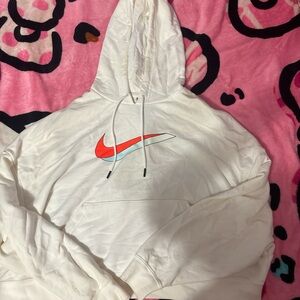 Nike Cream Hoodie with Red and Blue Swoosh